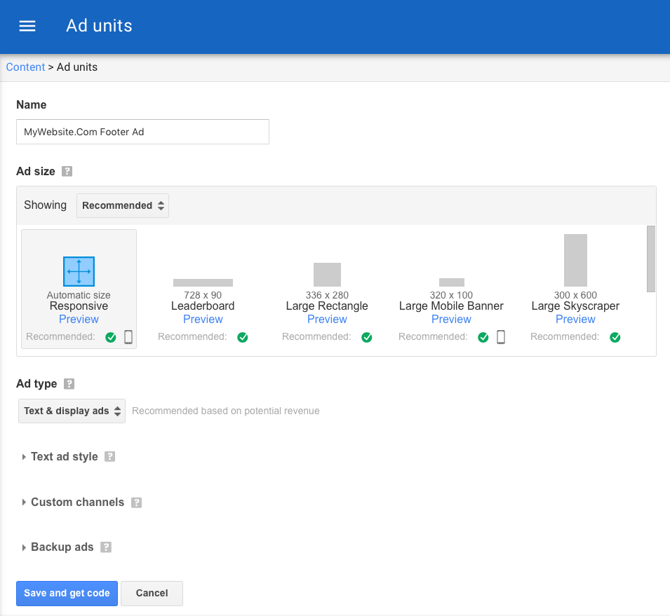 Naming your AdSense Unit and Choosing it's Type Naming your AdSense Unit
